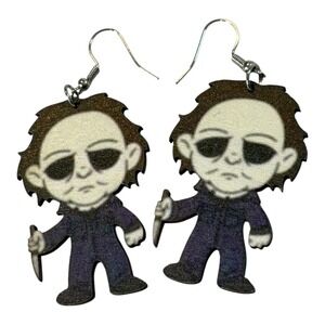 Halloween Michael Myers Earrings Horror Movie Costume Dangle Wooden Earrings New